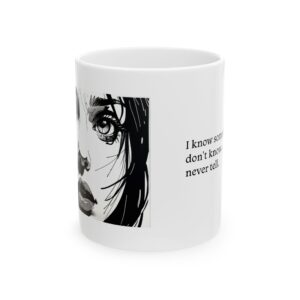 young female face, black and white, artistic ceramic mug with inspirational quote, unique coffee cup, gift for friends,