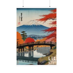 Japanese Mt Fuji Ukiyo-e Poster, Traditional Landscape Print - Matte Vertical Posters, Wall Art Decor, Home Office Decoration, Gift for Art.