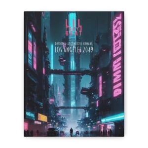 dystopian 2049 los angeles, canvas art print, futuristic wall decor, cyberpunk artwork, gift for tech enthusiasts, home or office decoration