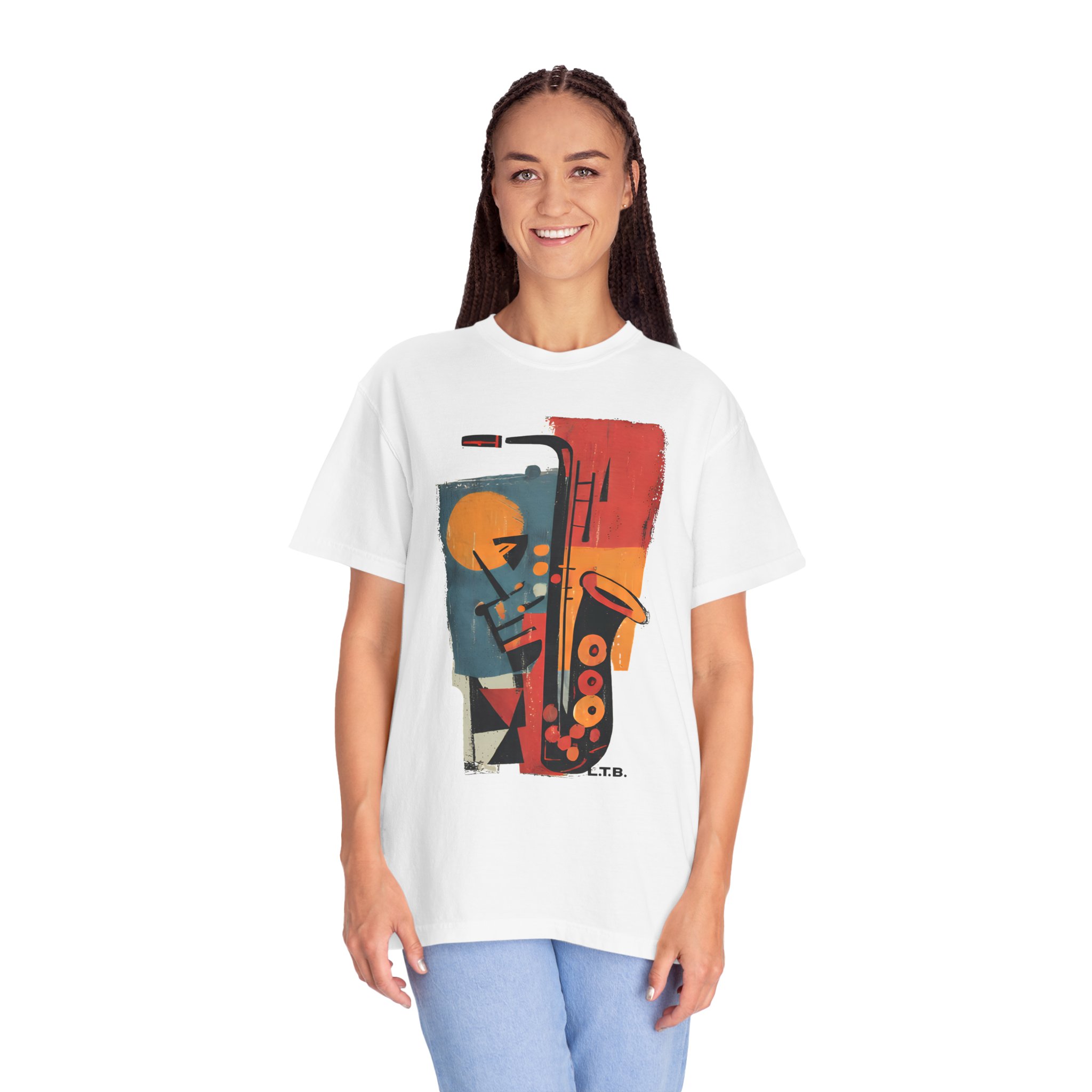 Jazz Saxophone Graphic T-Shirt — Vintage Abstract Music Tee - Image 2