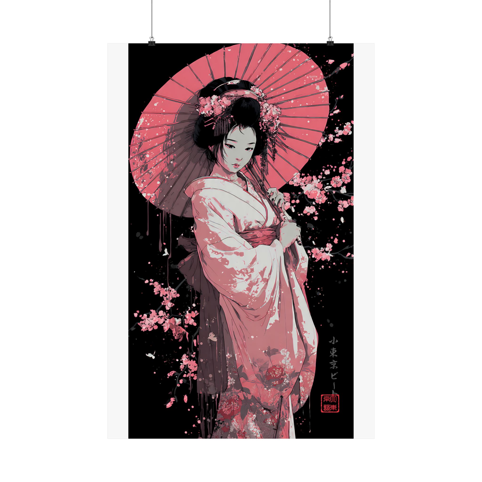Geisha with Cherry Blossoms Matte Vertical Poster - Image 12