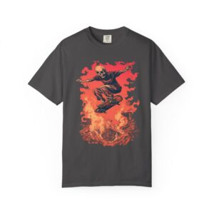 Skull Skateboarder T‑Shirt — Flaming Skate Graphic Tee