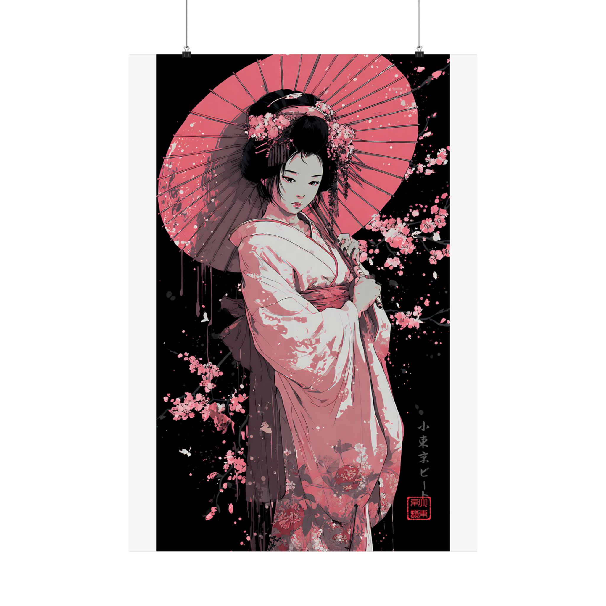 Geisha with Cherry Blossoms Matte Vertical Poster - Image 13
