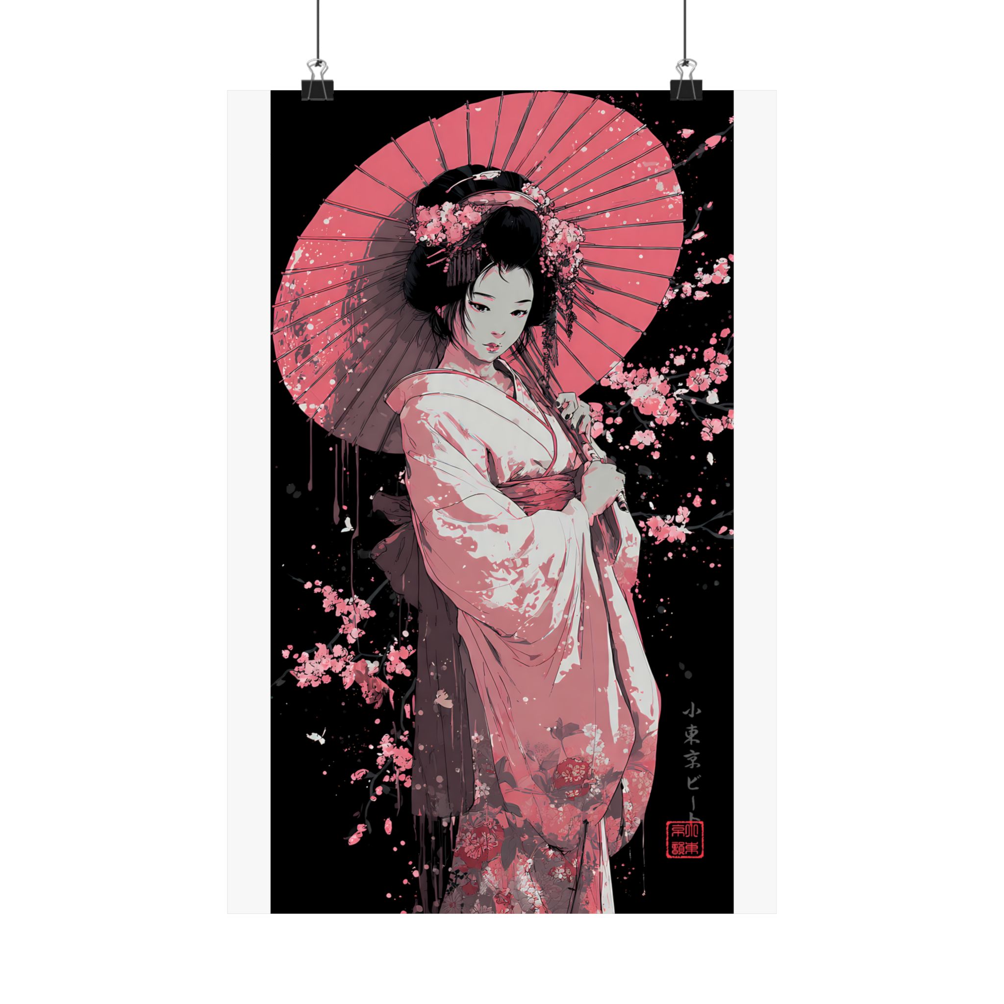 Geisha with Cherry Blossoms Matte Vertical Poster - Image 5