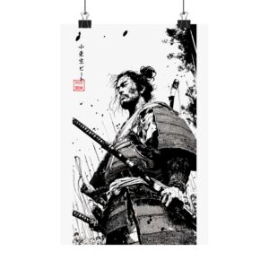 Samurai Ink Illustration Matte Poster — Vertical Japanese Warrior Art Print