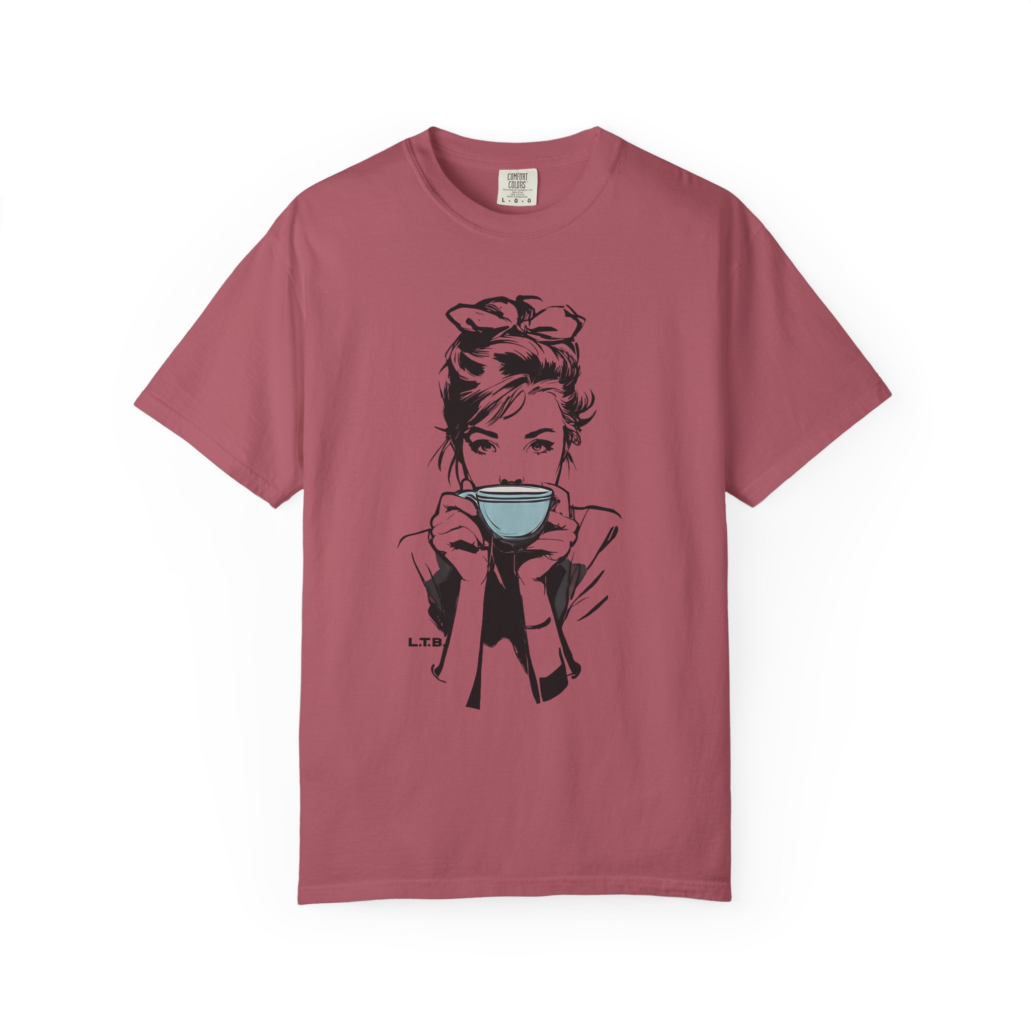 Old Hollywood Tea Cup Girl T-Shirt | Minimal Caffeine Illustration Tee - Image 15