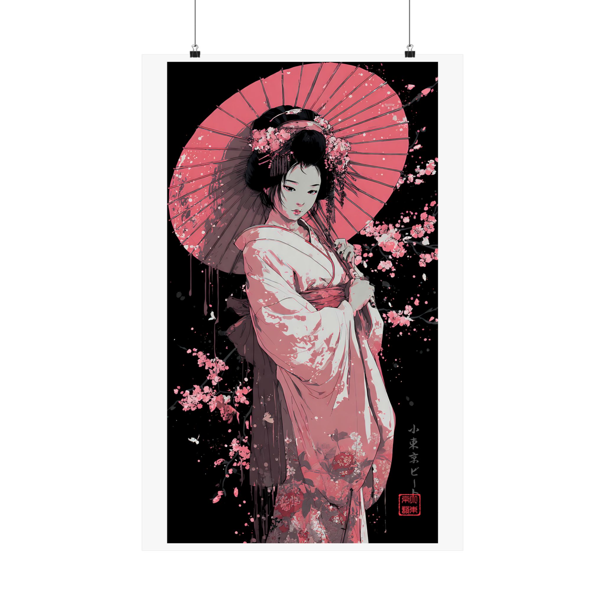 Geisha with Cherry Blossoms Matte Vertical Poster - Image 10