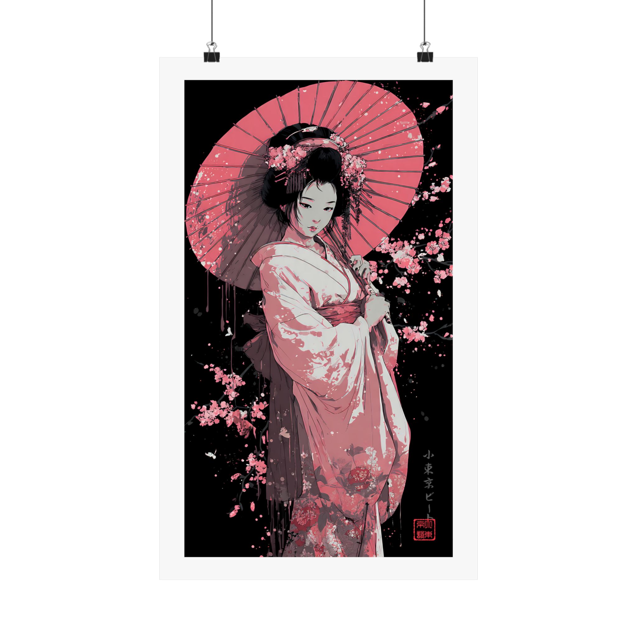 Geisha with Cherry Blossoms Matte Vertical Poster - Image 7