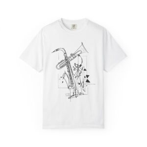 Saxophone Line Art T-Shirt — Minimalist Jazz Instrument Graphic Tee
