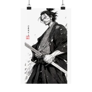 Samurai Ink Art Matte Poster — Vertical Japanese Swordsman Wall Print