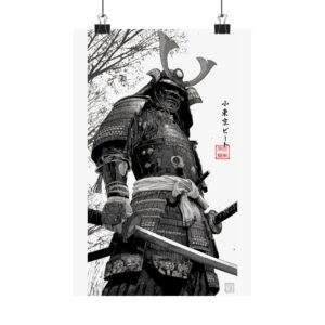 Samurai Armor Matte Poster — Black & White Japanese Warrior Print