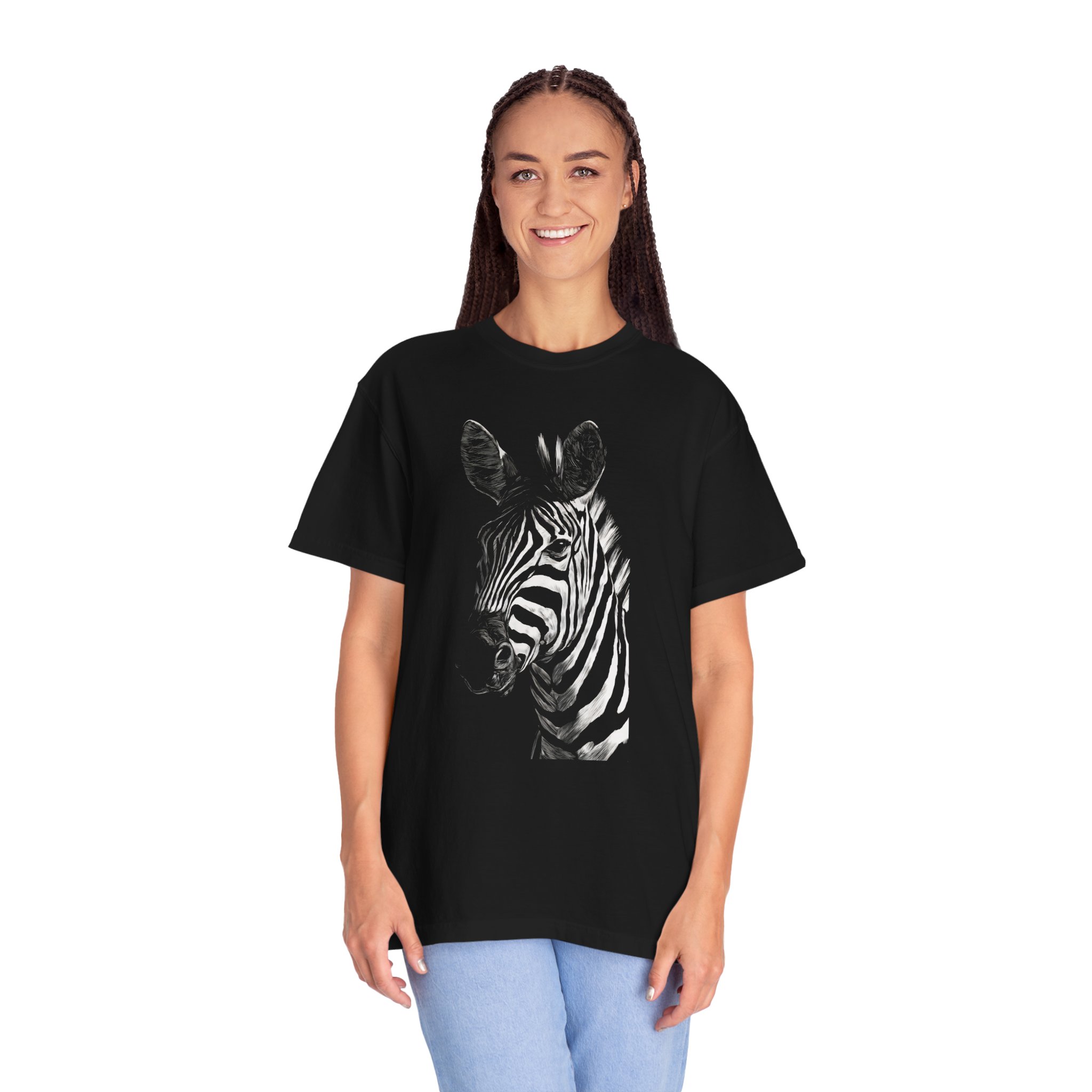 Zebra Portrait T-Shirt — Monochrome Wildlife Graphic Tee - Image 2