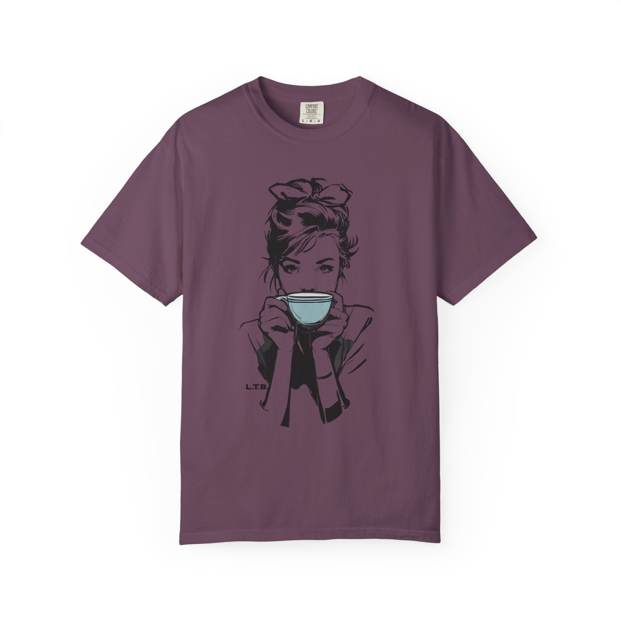 Old Hollywood Tea Cup Girl T-Shirt | Minimal Caffeine Illustration Tee - Image 14
