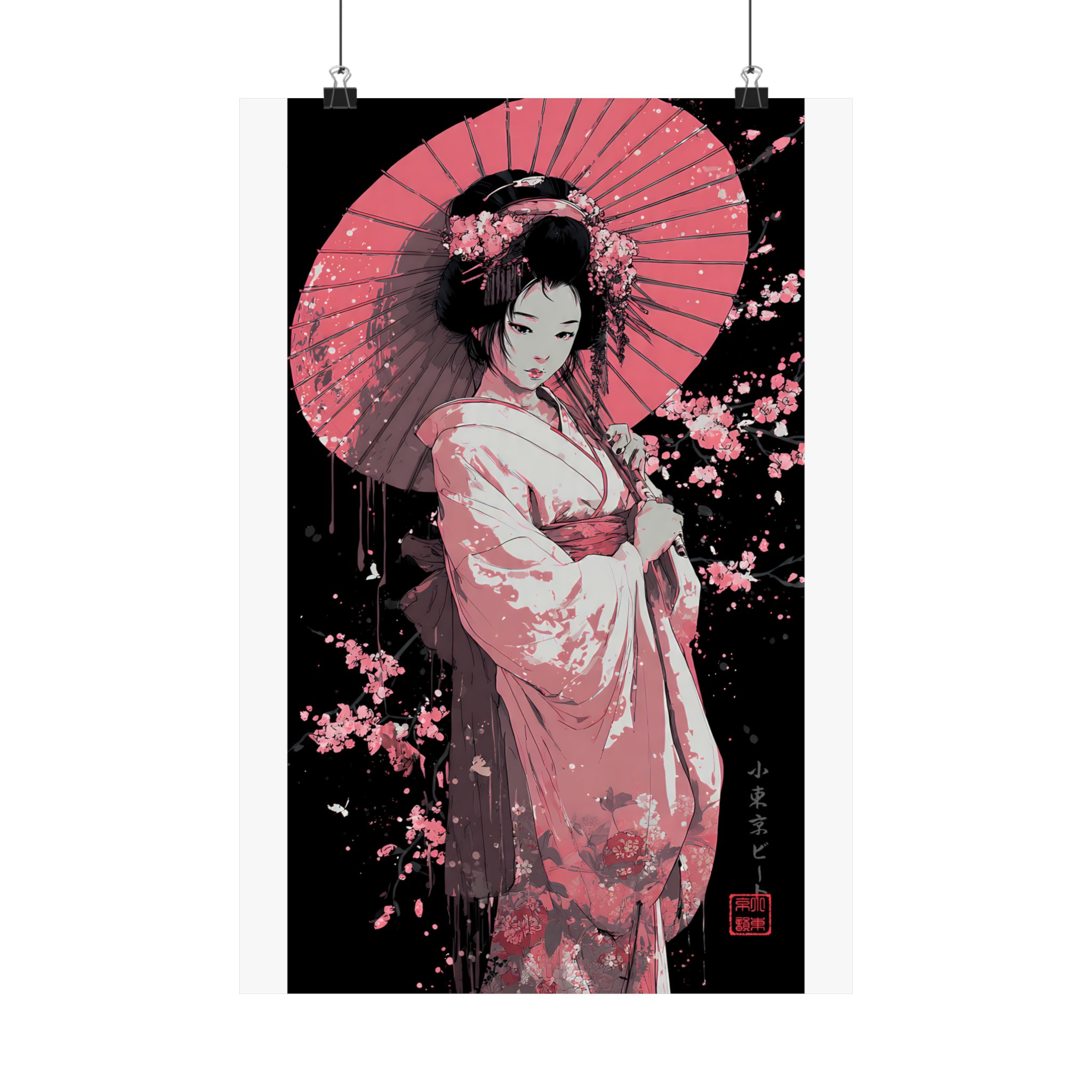 Geisha with Cherry Blossoms Matte Vertical Poster - Image 6