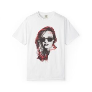 Red Noir Muse T-Shirt — Sunglasses Portrait Graphic Tee