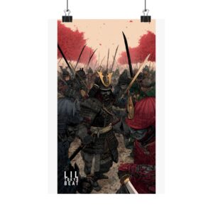 Samurai Battle Matte Poster — Vertical Japanese Warrior Art Print