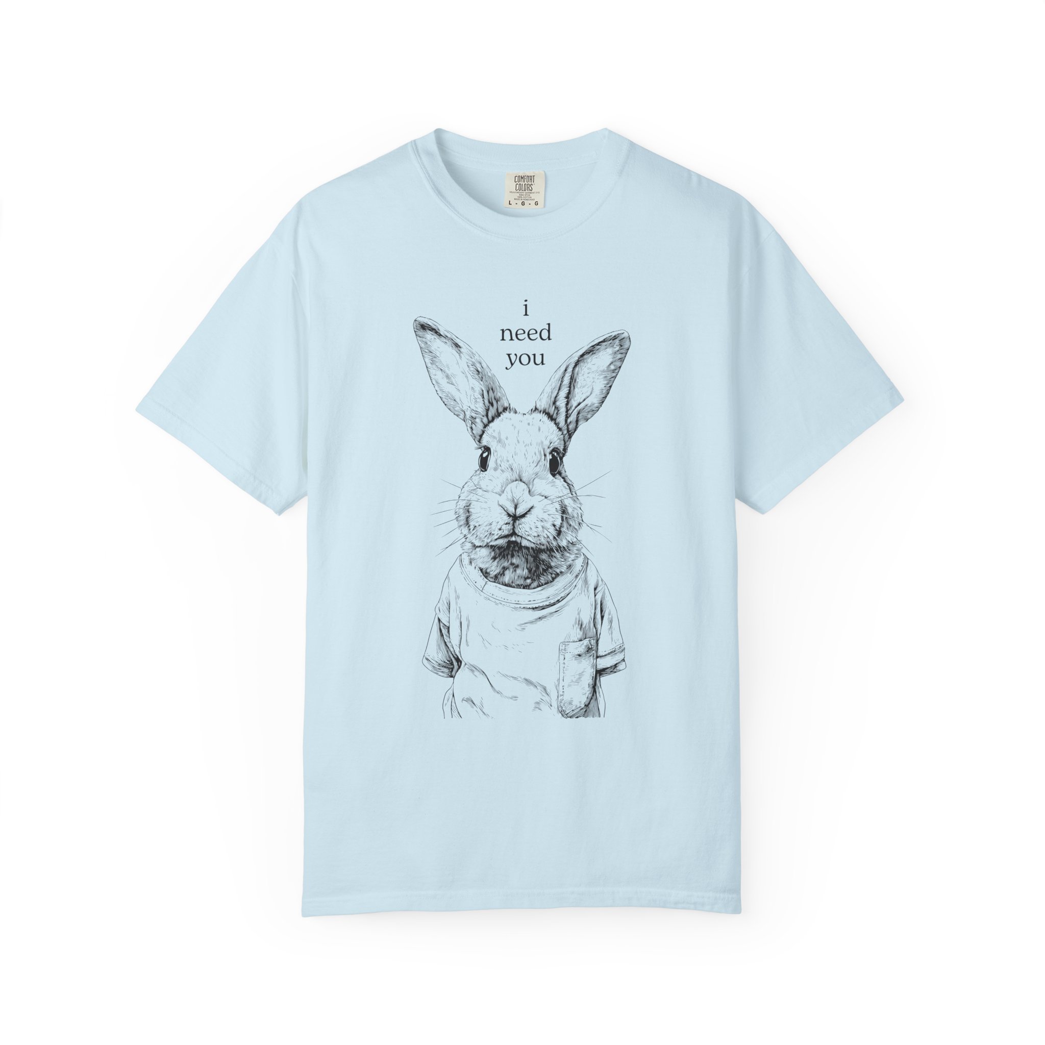 Rabbit Line Art T-Shirt — "I Need You" Quiet Emotional Design Tee, Valentine Gift Idea - Image 9