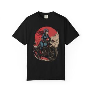 Female Motorcycle Rider T-Shirt — Retro Biker Graphic Tee
