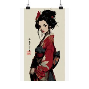Geisha Art Poster — Vintage Japanese Kimono Matte Vertical Print