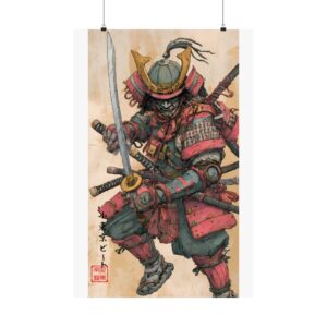 Samurai Warrior Matte Vertical Poster — Vintage Asian Armor Art Print