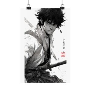 Matte Vertical Poster — Monochrome Samurai Illustration (Black & White Anime Art)