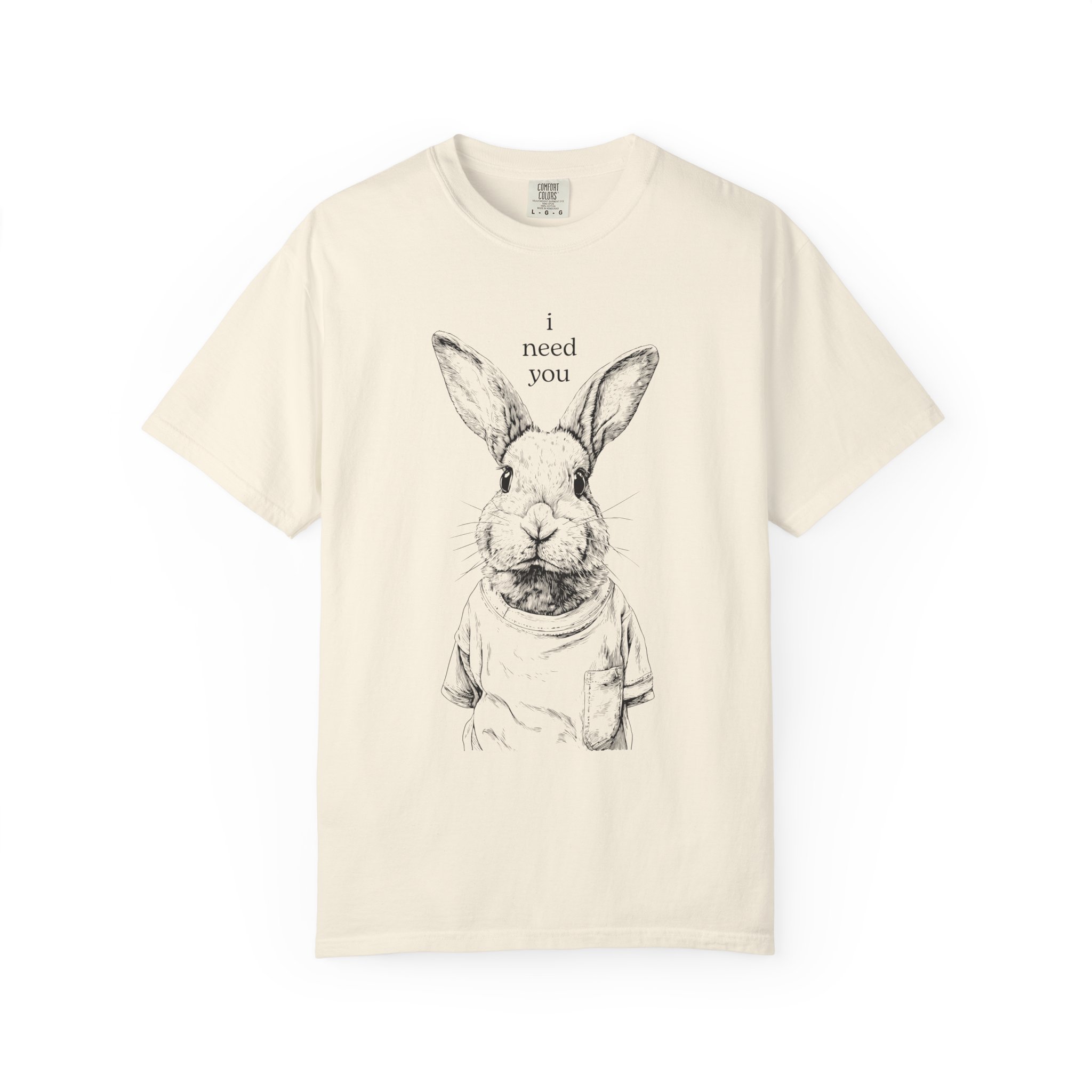Rabbit Line Art T-Shirt — "I Need You" Quiet Emotional Design Tee, Valentine Gift Idea - Image 3