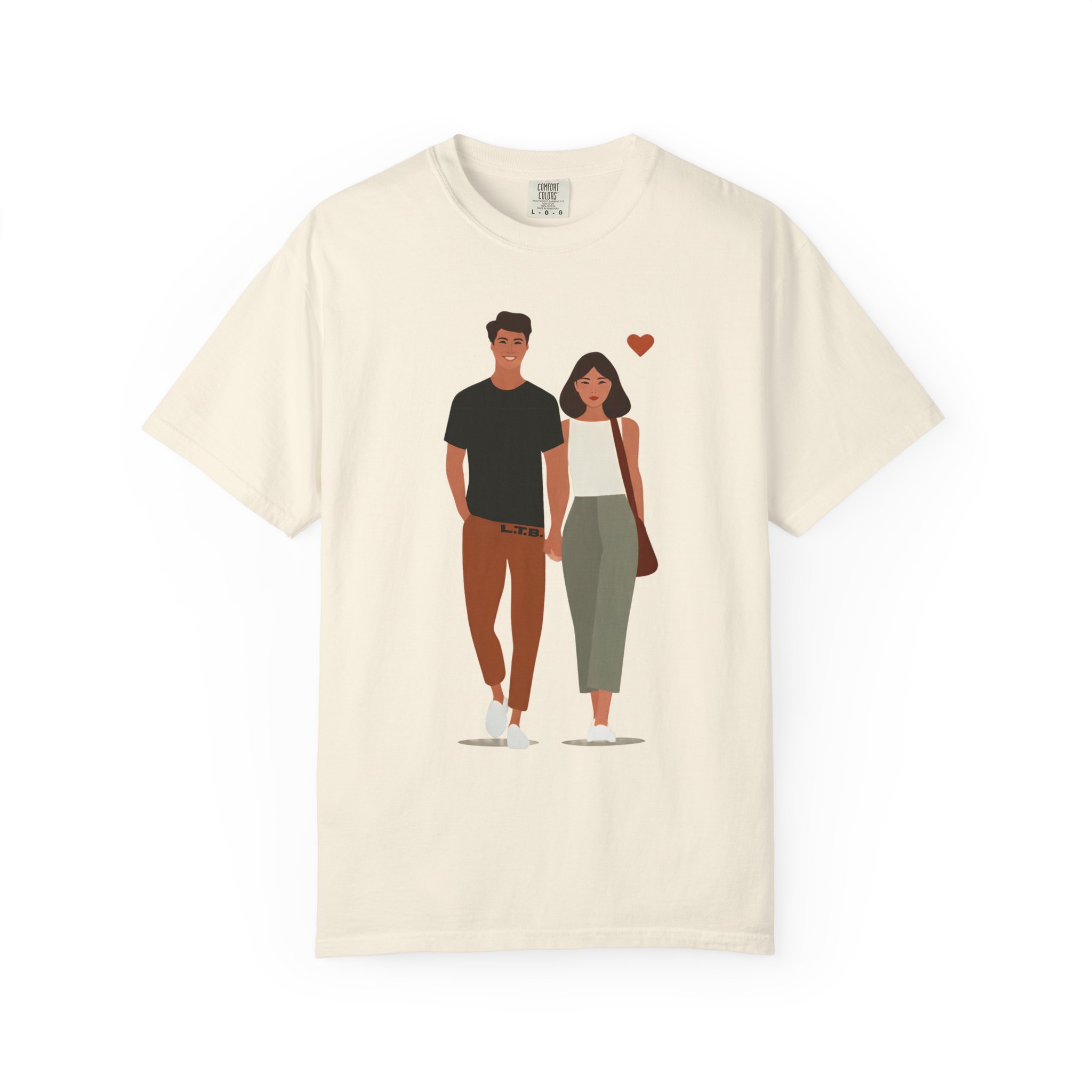 Couple Walking Illustration T-Shirt — Minimal Romantic Valentine Tee for Couples & Date Nights - Image 3