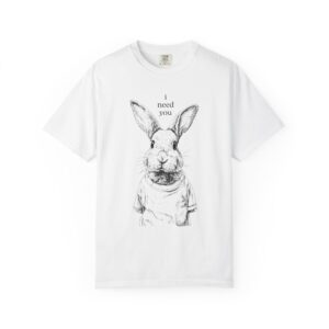 Rabbit Line Art T-Shirt — "I Need You" Quiet Emotional Design Tee, Valentine Gift Idea