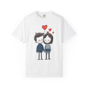 Couple Cartoon T-Shirt — Cute Hand-Drawn Boy & Girl with Hearts (Valentine’s Gift)