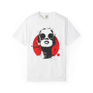 Red Sun Portrait T-Shirt — Modern Japanese Style Sunglasses Graphic Tee