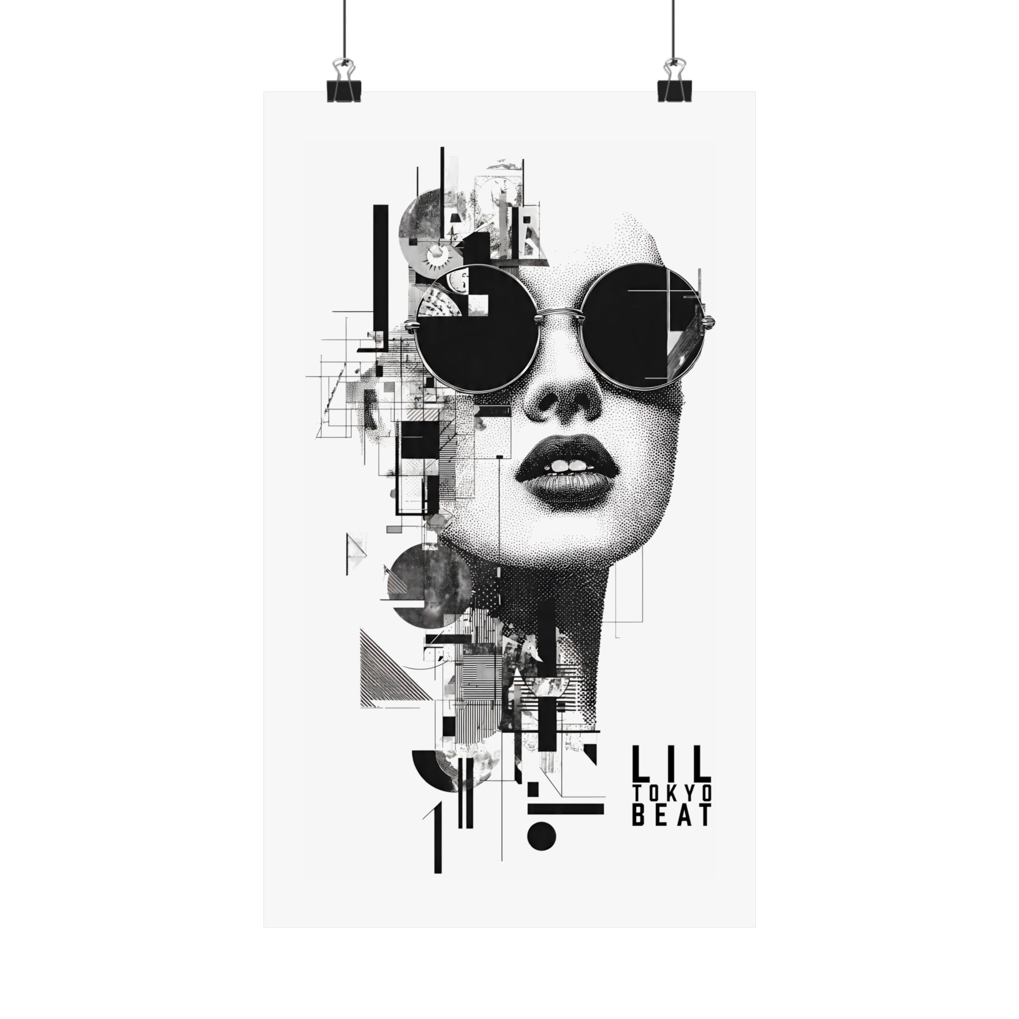 Black and White Geometric Sunglasses Portrait Poster | Modern Fashion Wall Art - Image 2