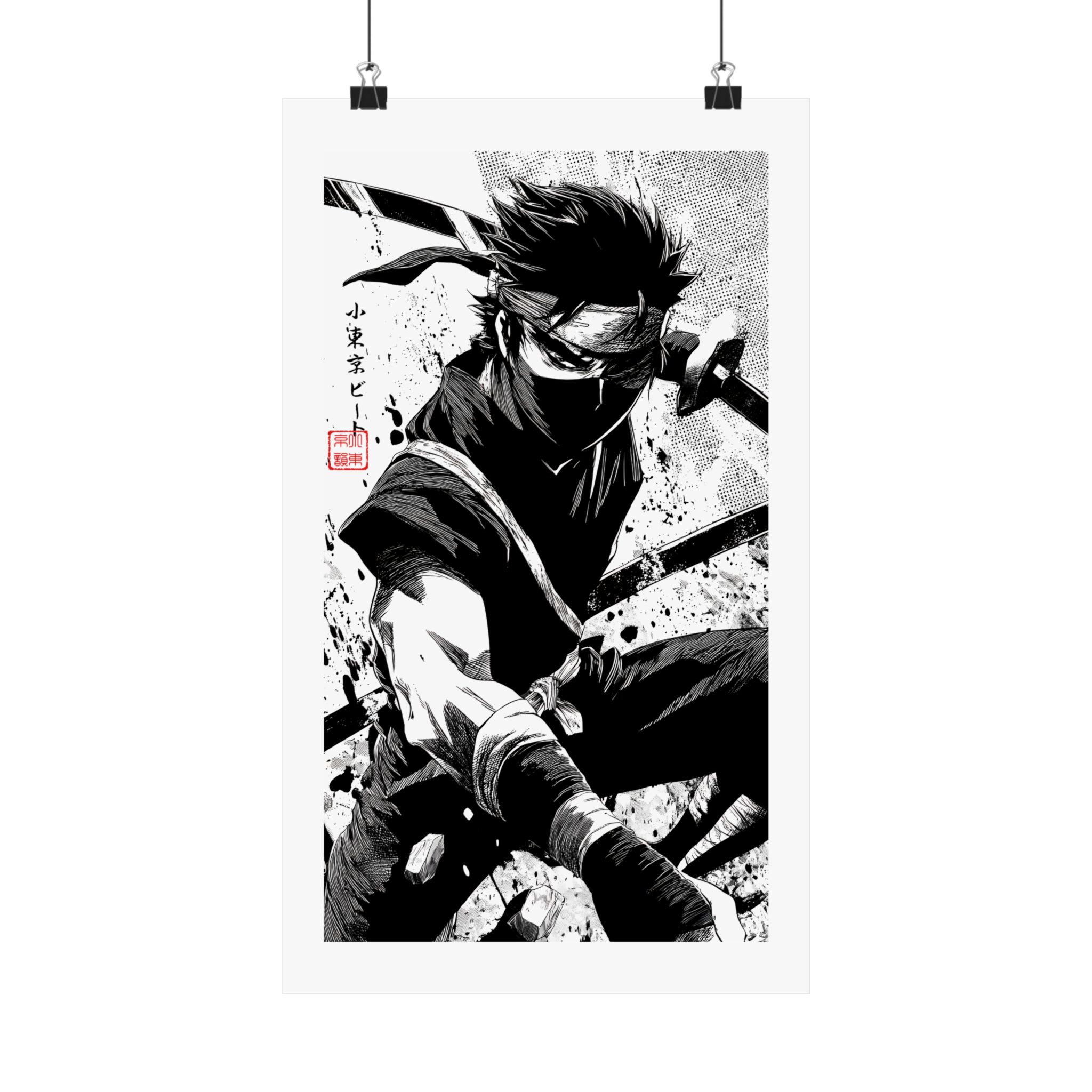 Ninja Black & White Matte Vertical Poster — Japanese Warrior Art Print - Image 2