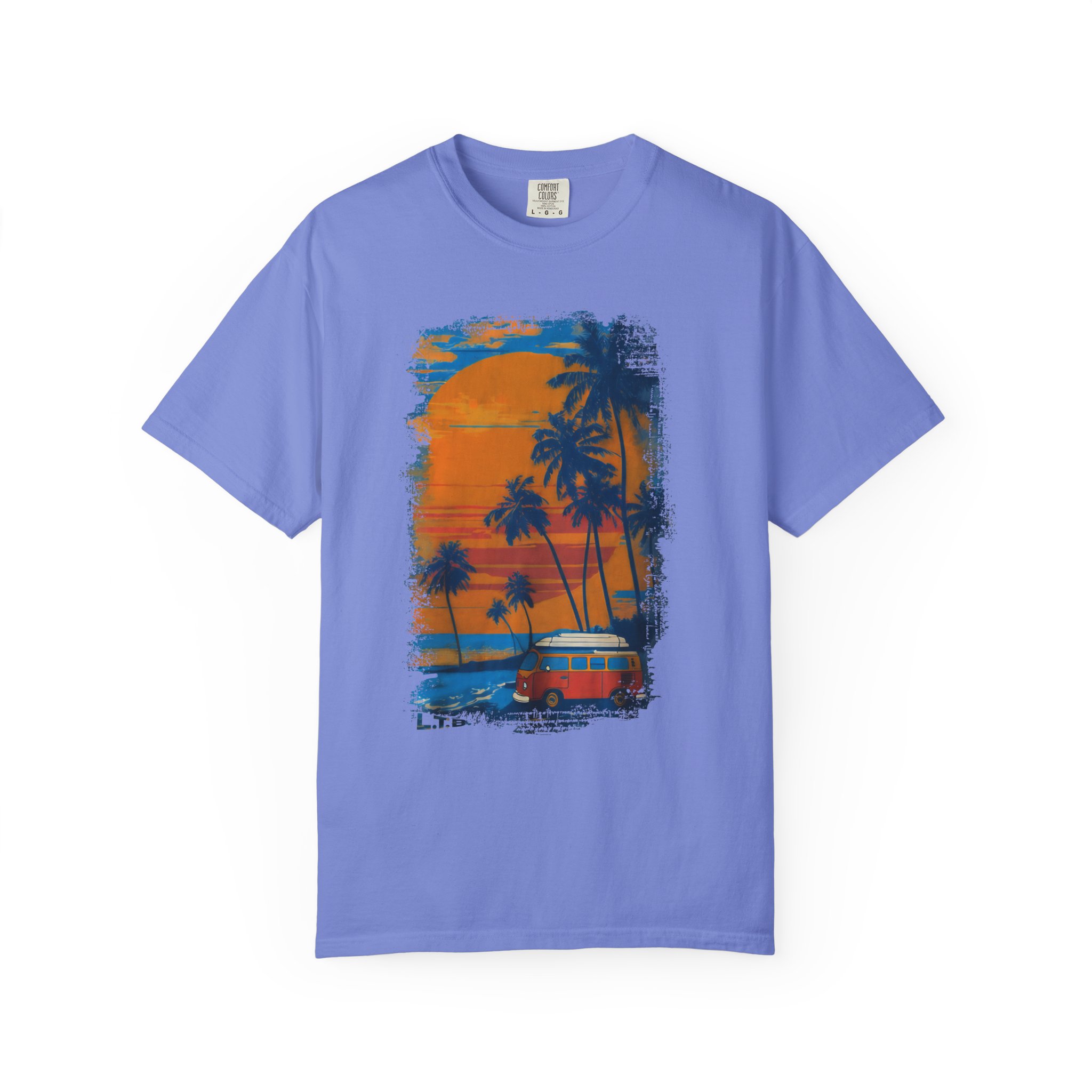Sunset Beach Van Graphic Tee | Retro Coastal Palm Art T-Shirt - Image 6