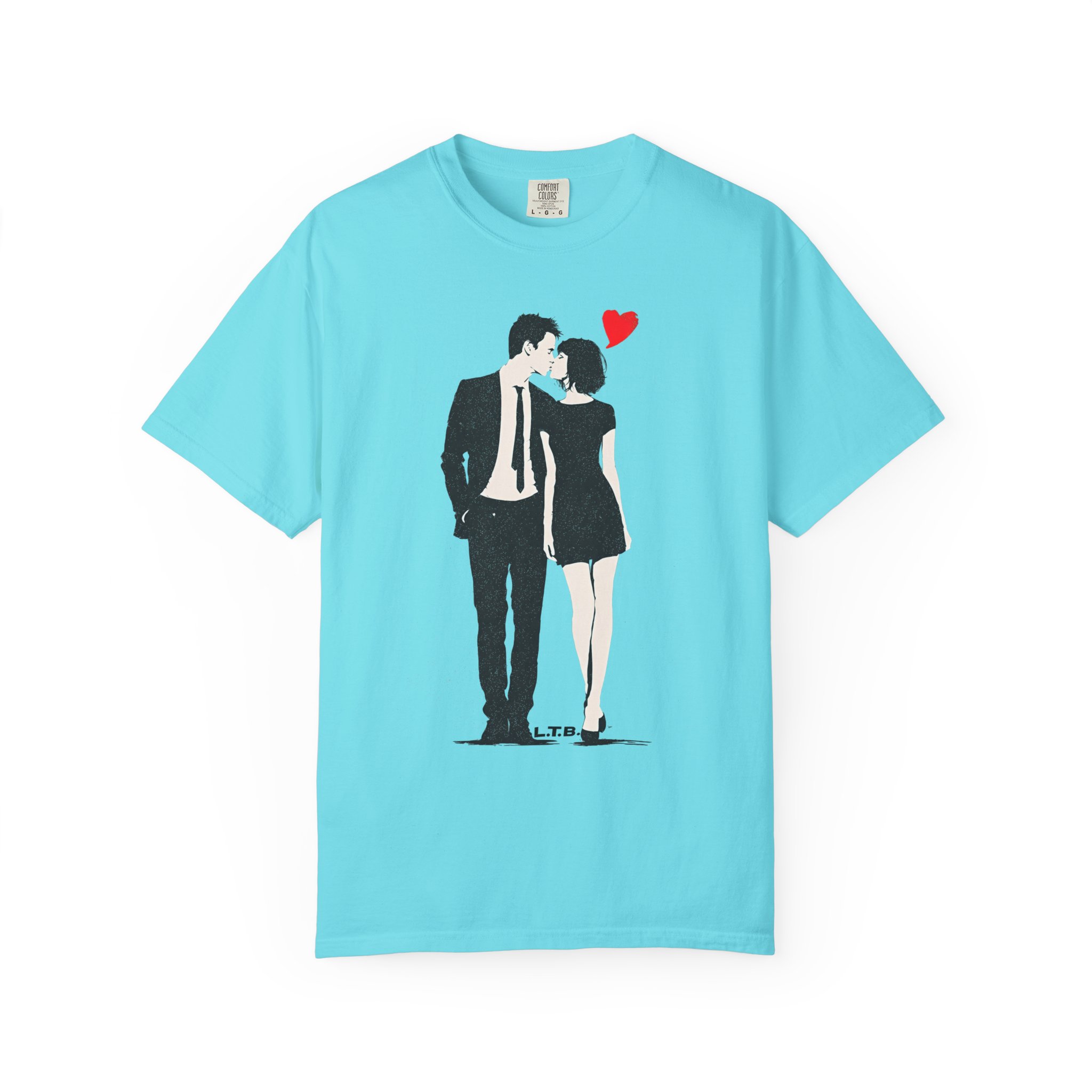 Couple Kiss T-Shirt — Retro Silhouette with Red Heart (Valentine’s Day, Romantic Tee) - Image 8