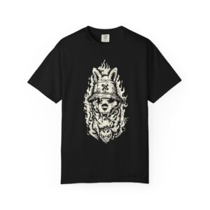 Hellhound Warrior T-Shirt – Gothic Dog Graphic Tee for Dark Streetwear Fans