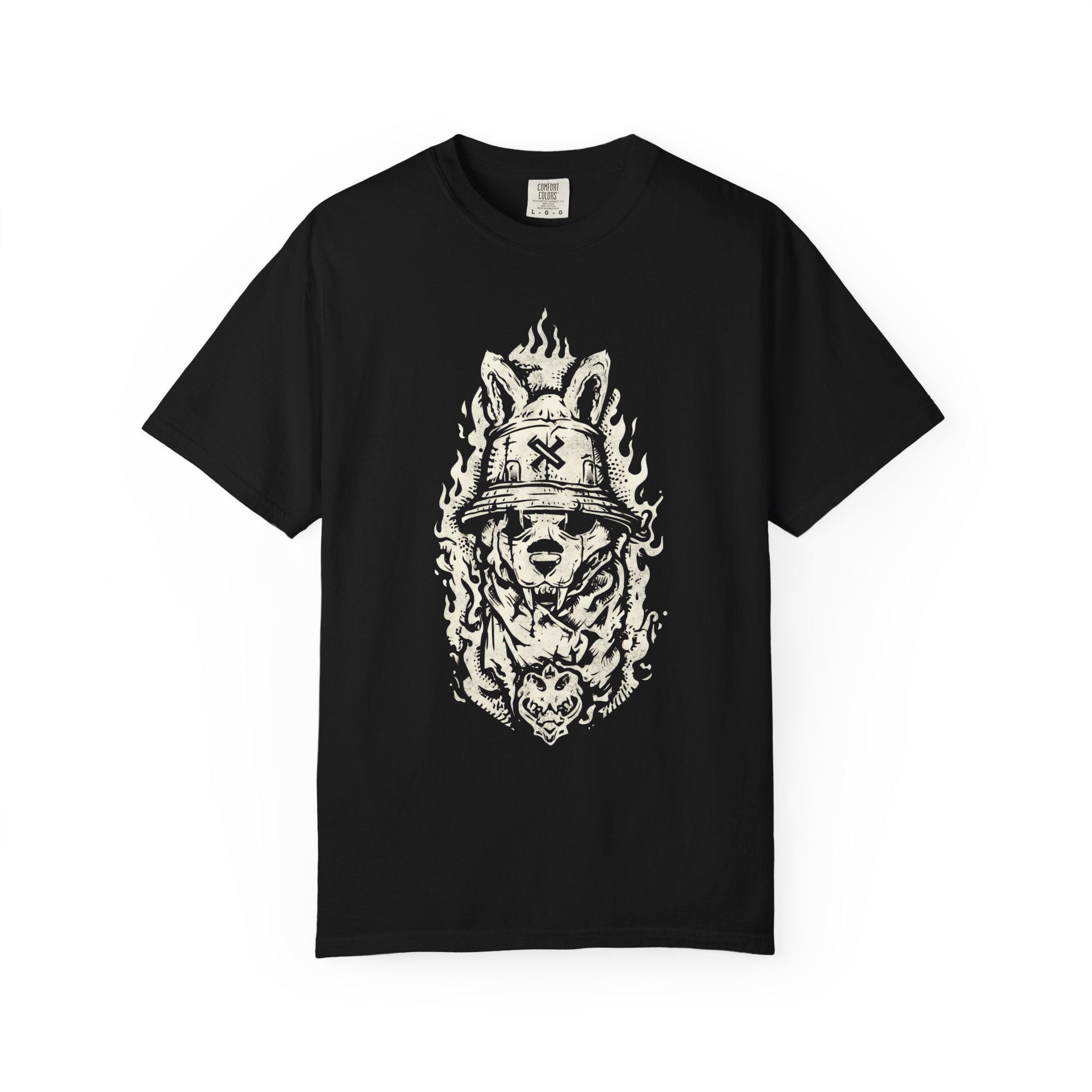 Hellhound Warrior T-Shirt – Gothic Dog Graphic Tee for Dark Streetwear Fans