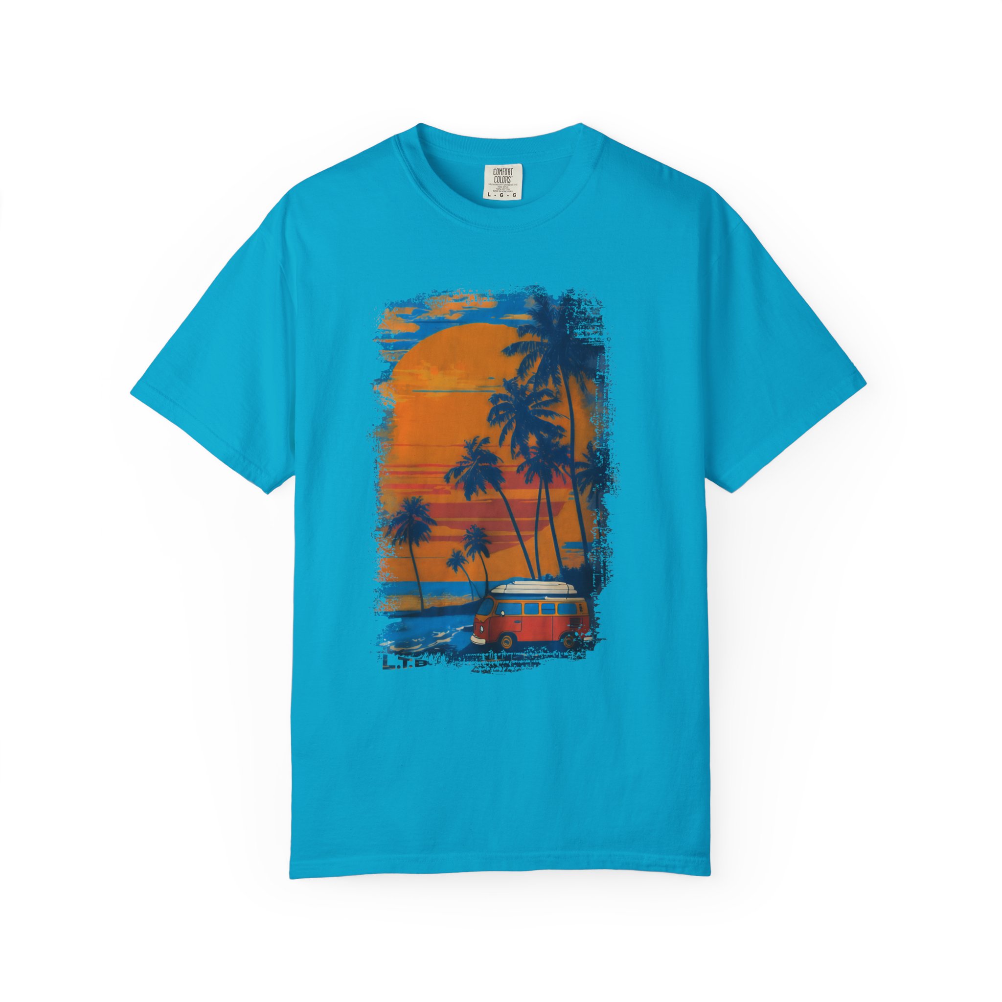 Sunset Beach Van Graphic Tee | Retro Coastal Palm Art T-Shirt - Image 5