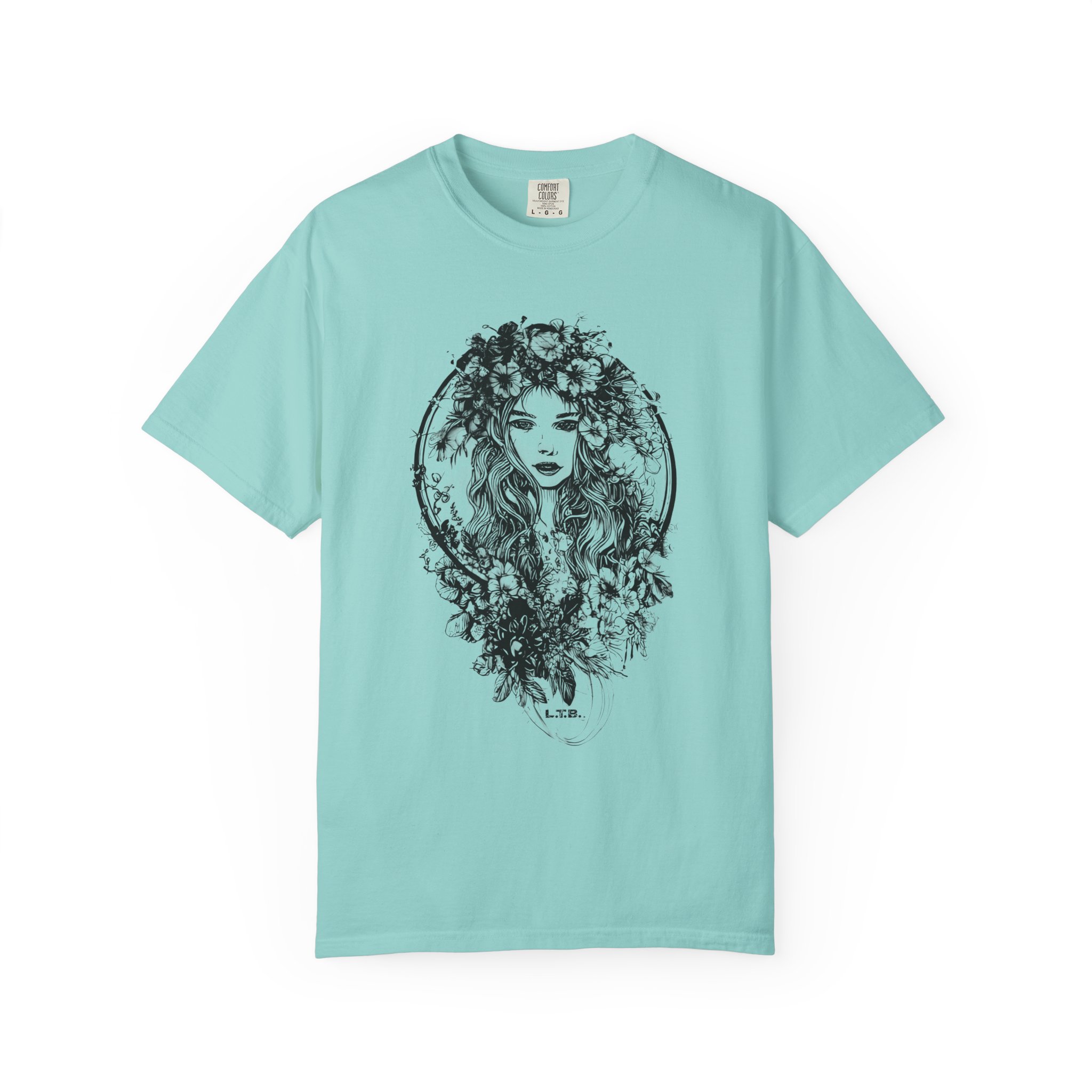 Floral Muse Portrait T-Shirt — Elegant Botanical Art Graphic Tee - Image 7