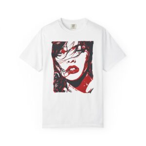 Red Noir Muse Graphic Tee | Bold Art Portrait Streetwear Shirt