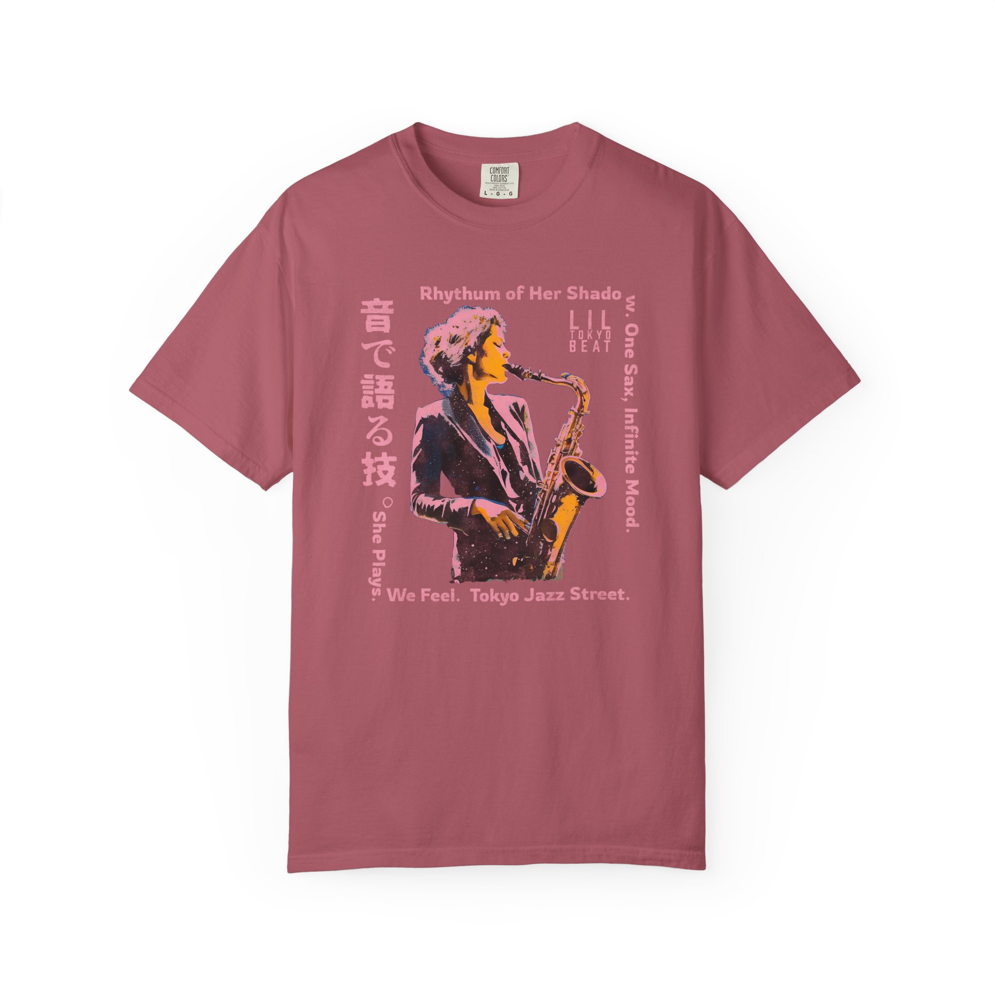 Saxophone Graphic Tee, Unisex Jazz T-shirt, Tokyo Urban Music Shirt, Japanese Design Top, Garment-Dyed Cotton Clothing, t0 - Image 7