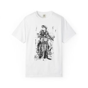 Vintage Motorcycle Rider T‑Shirt — Retro Biker Chick Sketch Tee