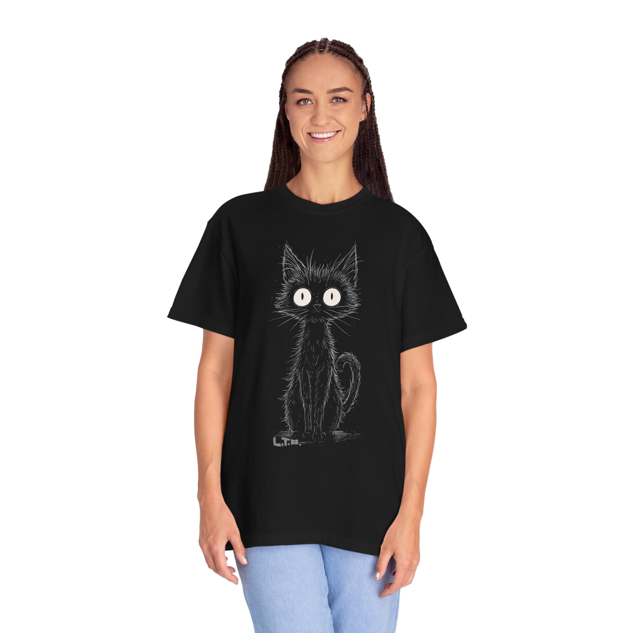 Cat Sketch T-Shirt — Cute Wide-Eyed Kitty Graphic Tee - Image 2