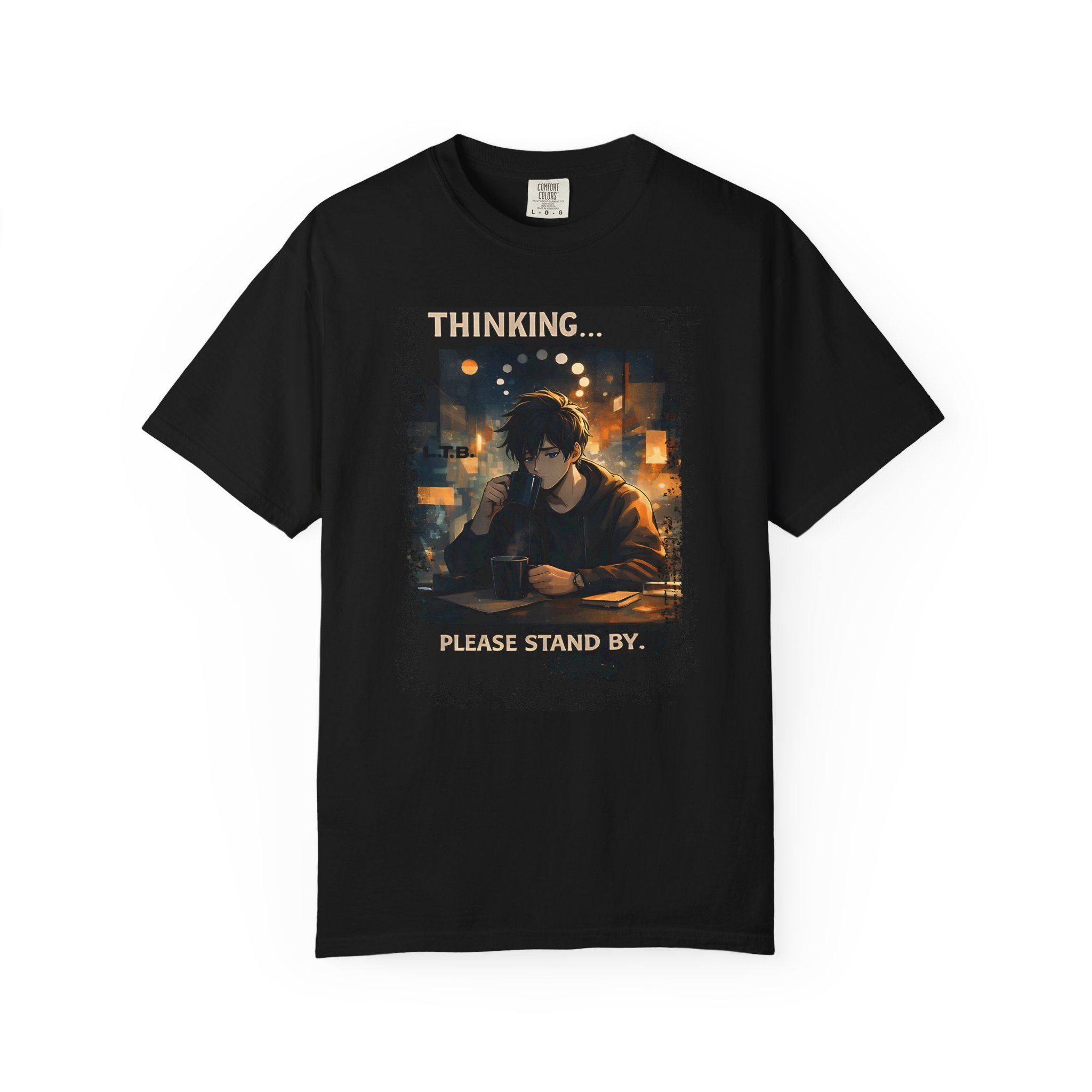 Thinking Please Stand By Graphic Tee – Black Edition Moody Anime Shirt