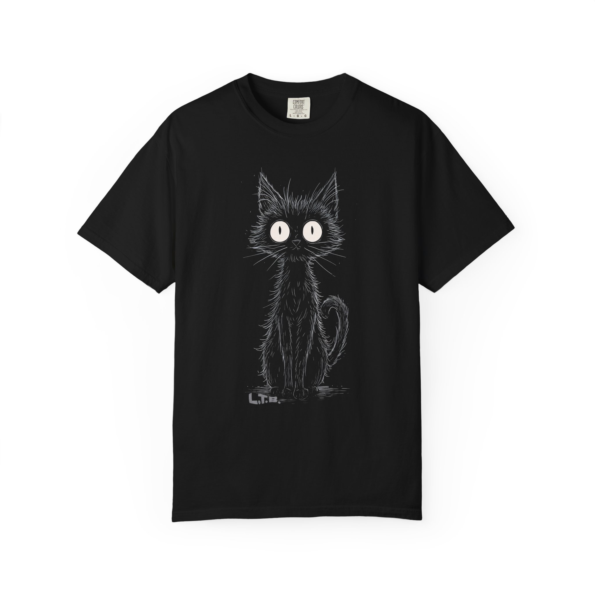 Cat Sketch T-Shirt — Cute Wide-Eyed Kitty Graphic Tee