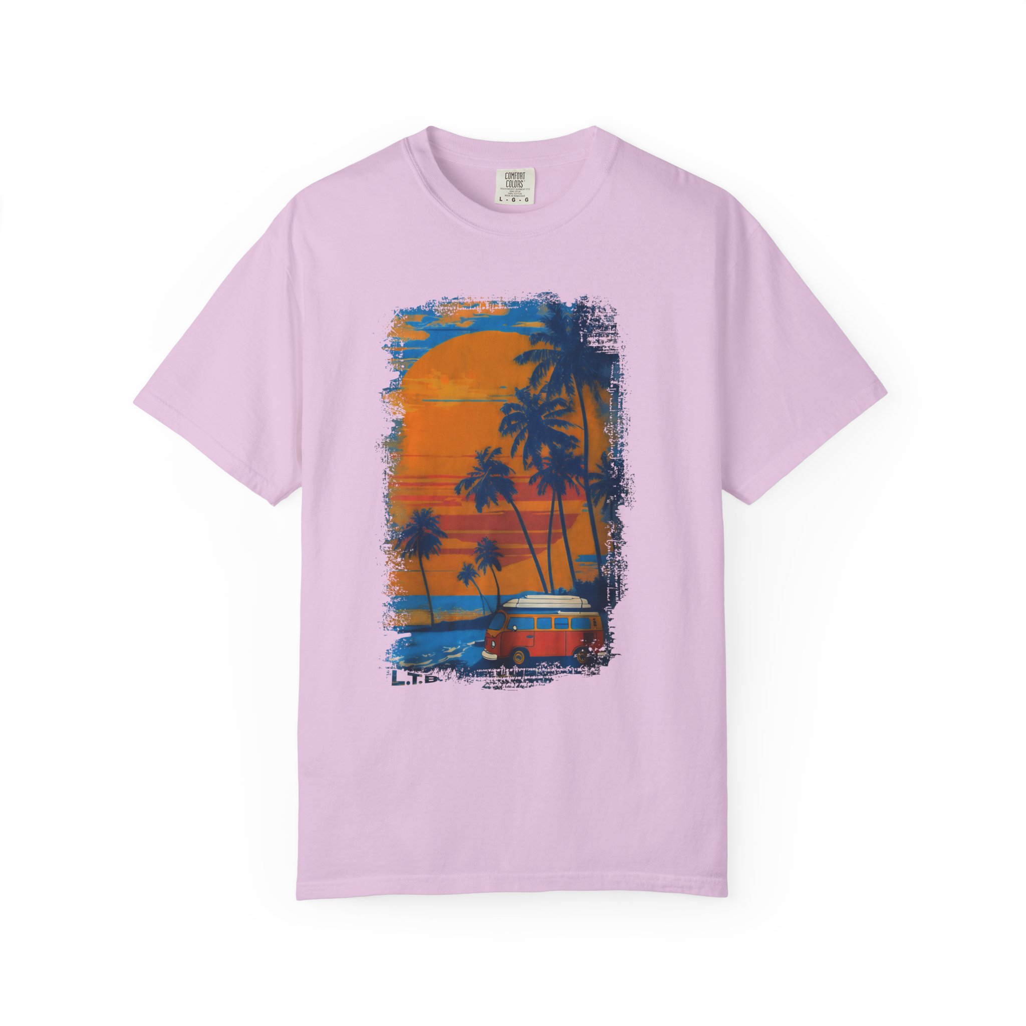 Sunset Beach Van Graphic Tee | Retro Coastal Palm Art T-Shirt - Image 12