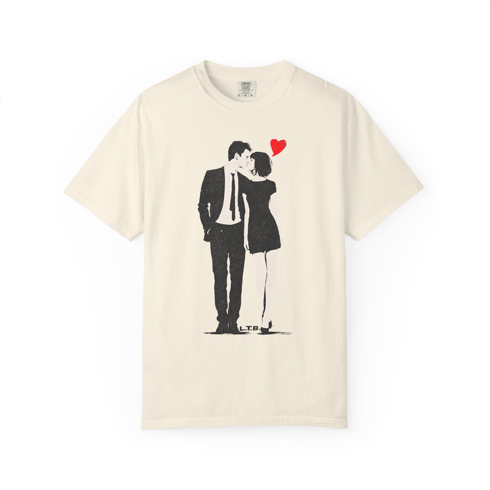 Couple Kiss T-Shirt — Retro Silhouette with Red Heart (Valentine’s Day, Romantic Tee) - Image 3