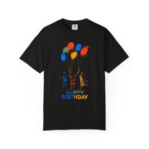 Happy Birthday Colorful Balloon Silhouette T-Shirt | Artistic Party Tee