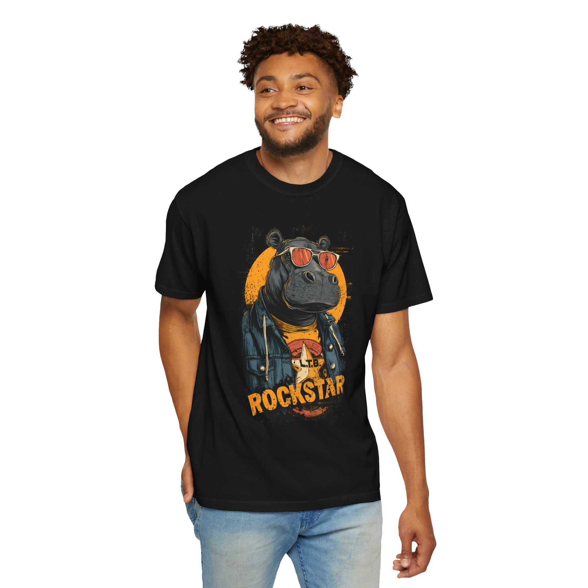 Rockstar Hippo Graphic T-Shirt — Cool Animal Music Tee - Image 2