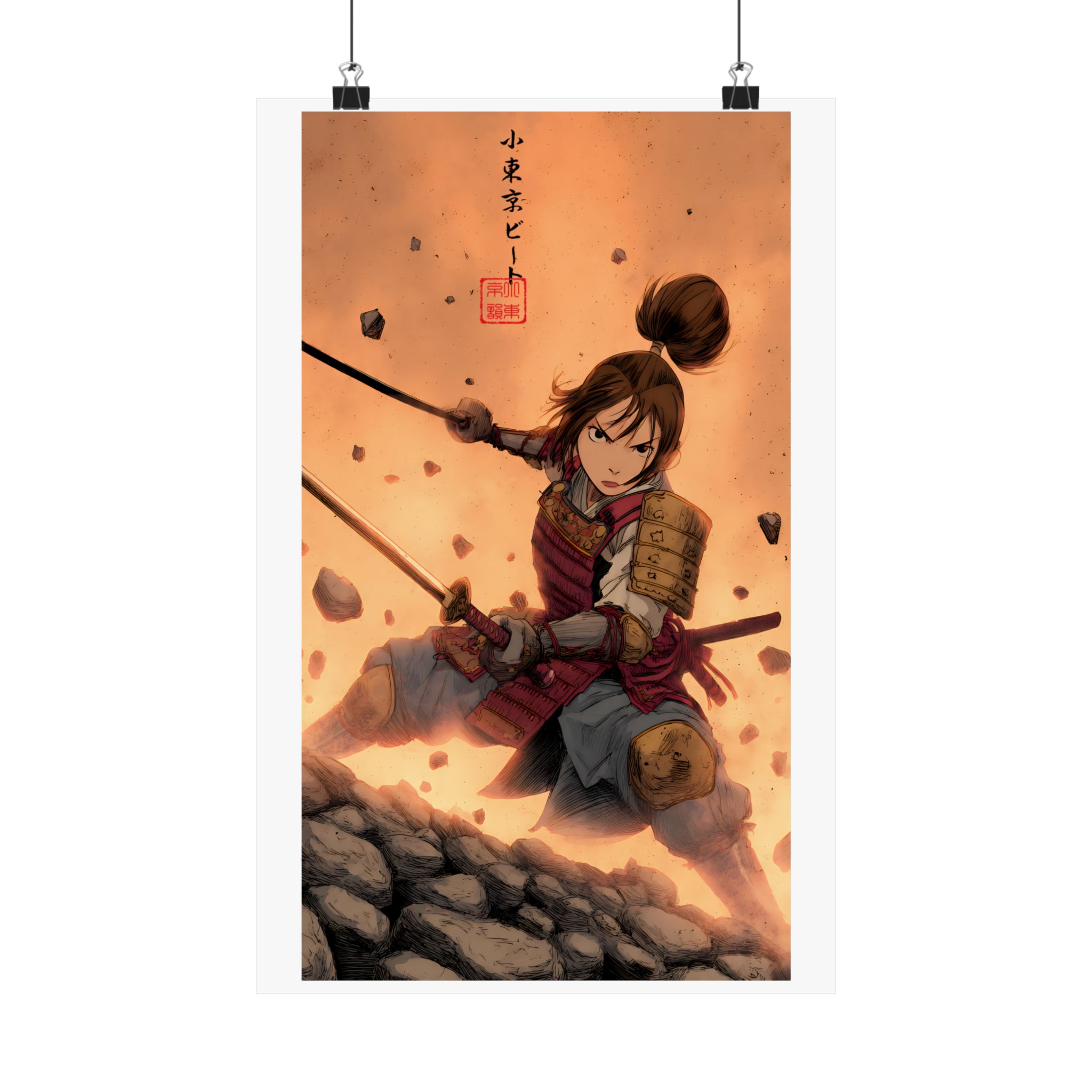 Samurai Girl Battle Matte Poster — Anime Warrior Action Vertical Wall Art - Image 3