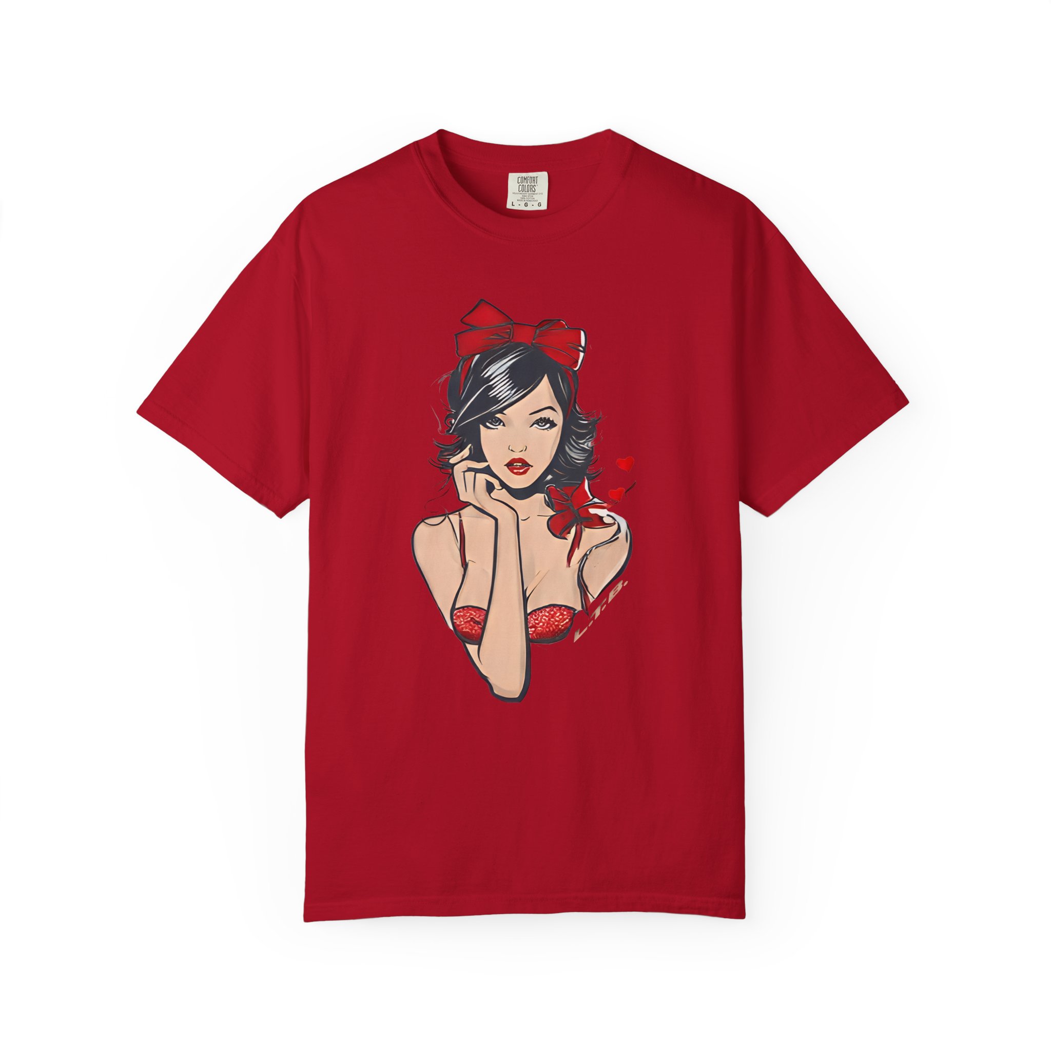 Valentine Pin-Up Girl Tee – Retro Romantic Vintage Art with Red Ribbon T-Shirt - Image 15